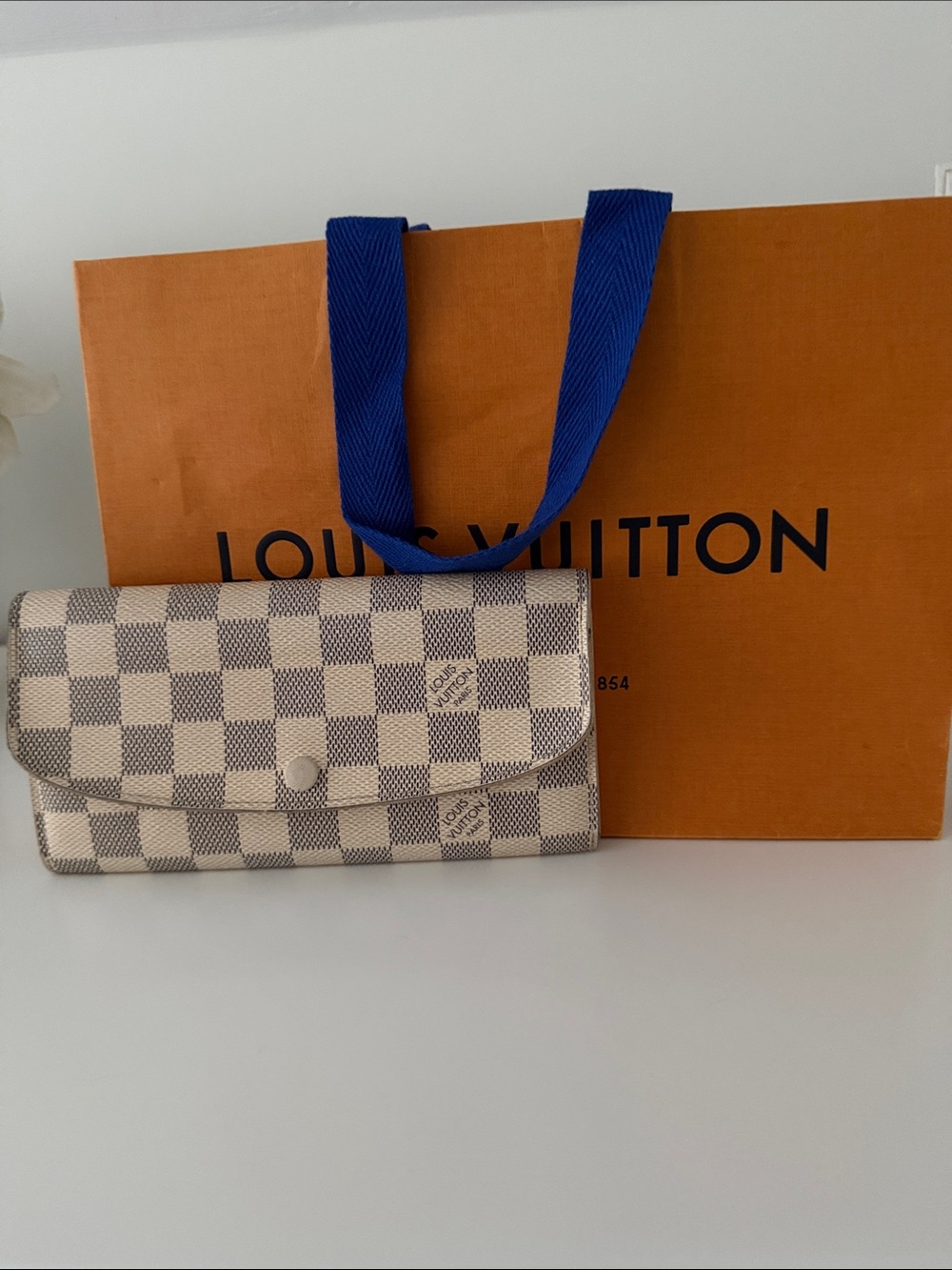 Louis Vuitton Damier Azur Check Continental Wallet - Cream & Brown